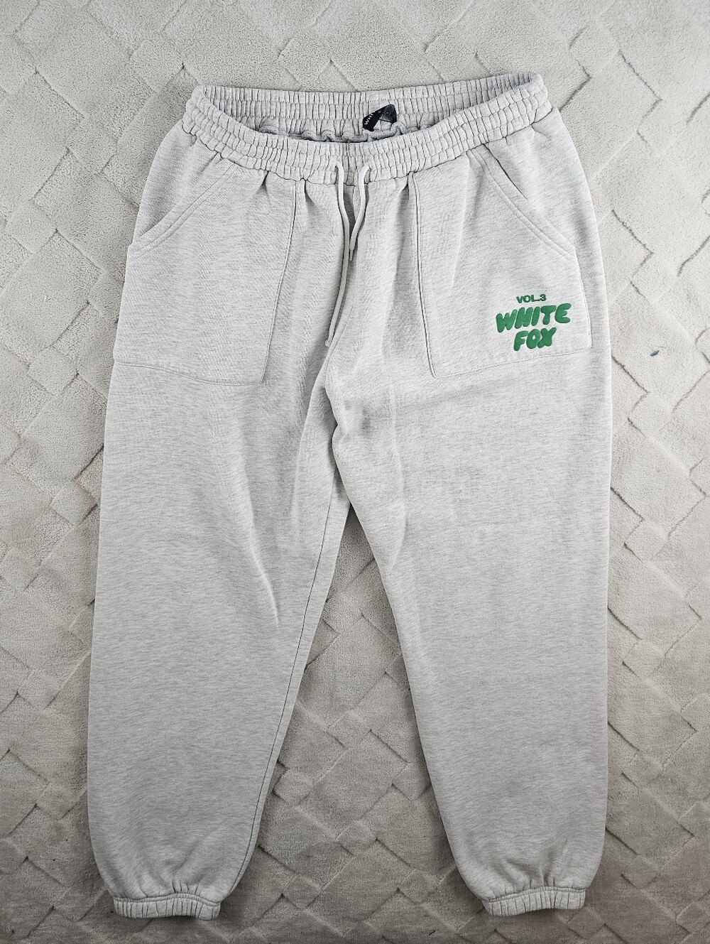 White Fox Boutique Light Gray Sweatpant Joggers with Green Logo Womens Large